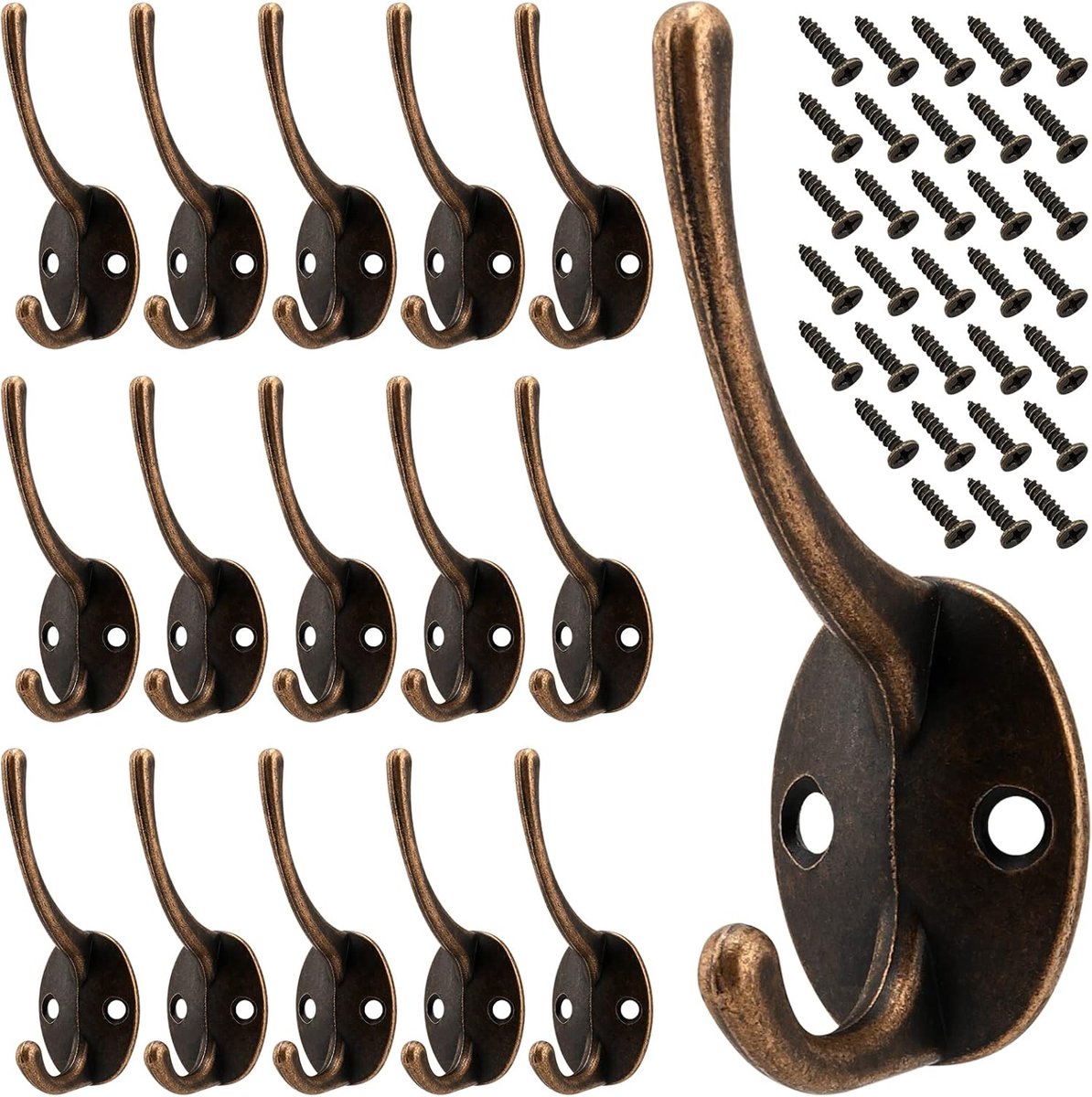Vintage Dubbele Muurhaken Set van 16 Stuks voor Badkamer, Keuken en Woonkamer