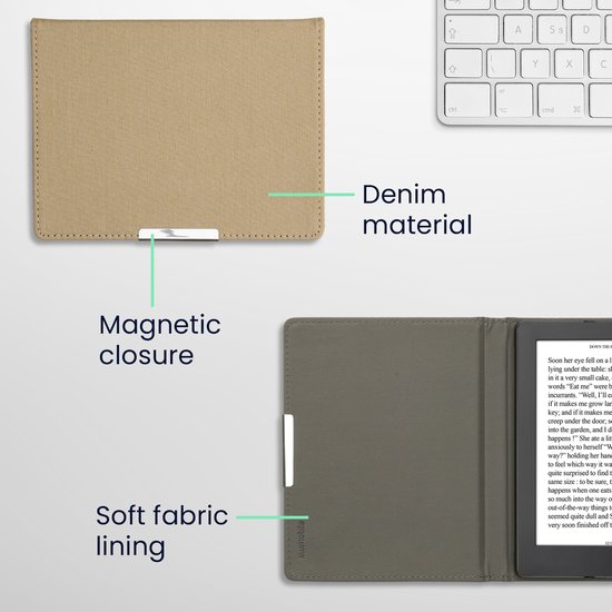 kwmobile e-reader hoesje geschikt voor Kobo Aura H2O Edition 2 hoes - E reader flip case met magneetsluiting - Ereader cover - Denim design in beige van Merkloos — afbeelding 5