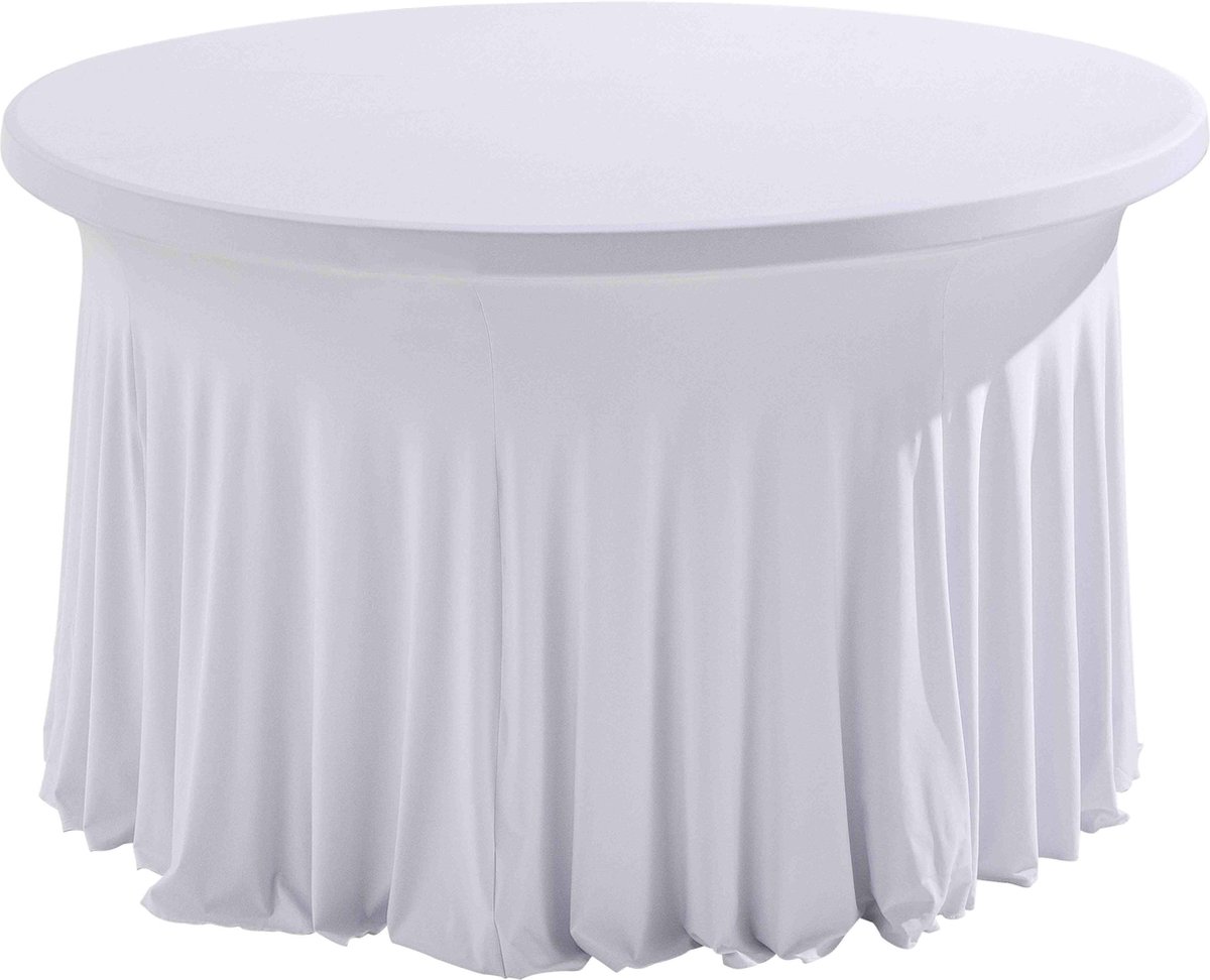 Oviala - Witte elastische hoes voor ronde tafel diameter 150 cm