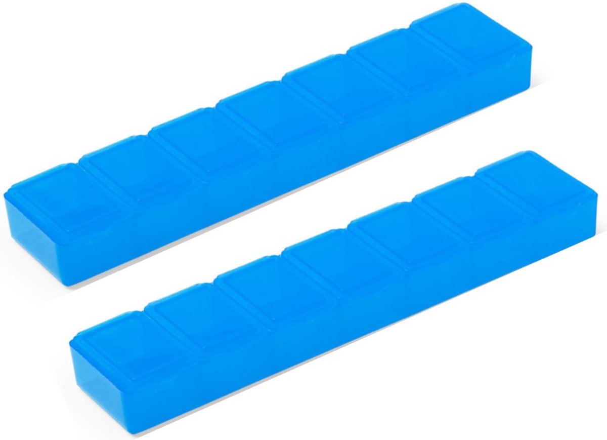 Goedkoopste 2x Medicijnen doos/pillendoos 7 daags blauw transparant 15 cm - Drogisterij/persoonlijke verzorging accessoires