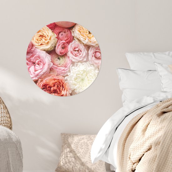 WallCircle® - Papier peint cercle 50x50 cm - Stickers muraux Fleurs - Roses - Rose - Cercle mural salon - Cercle mural chambre - Décoration de chambre autocollante - Accessoires de Décoration murale