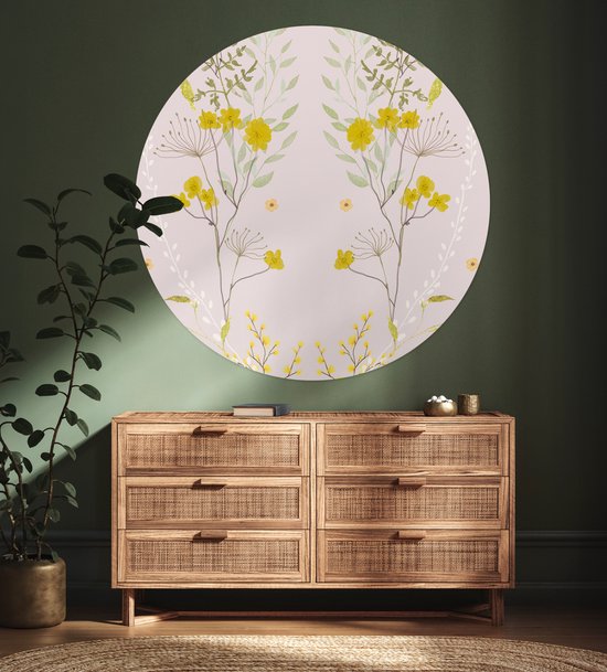WallCircle® - Papier peint cercle 140x140 cm - Stickers muraux Rose - Fleurs - Design - Pastel - Cercle mural salon - Cercle mural chambre - Décoration de chambre autocollante - Accessoires de Décoration murale