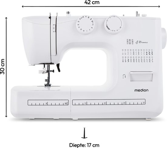 MEDION naaimachine met vrije arm SM60 (60 watt, 60 verschillende steekpatronen met knoopsgaten, led-naailampje, automatische draadinrijger, achteruitrijgknop, draadafsnijder, MD10689)