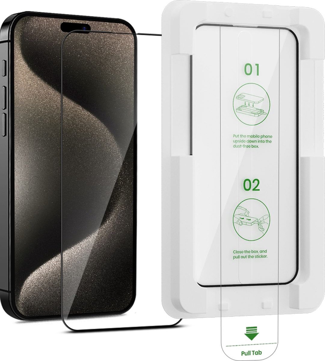 GrizzlyCoat Screenprotector geschikt voor Apple iPhone 15 Pro Max Glazen | GrizzlyCoat AlignPro Screenprotector - Case Friendly + Installatie Frame - Zwart