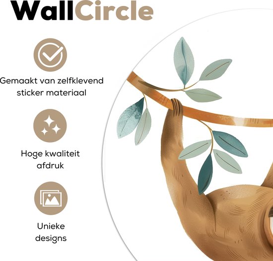 WallCircle® - Papier peint cercle 50x50 cm - Stickers muraux Paresseux - Animal - Animaux de la jungle - Cercle mural - Accessoires chambre d'enfant - Décoration chambre bébé - Cercle mural autocollant