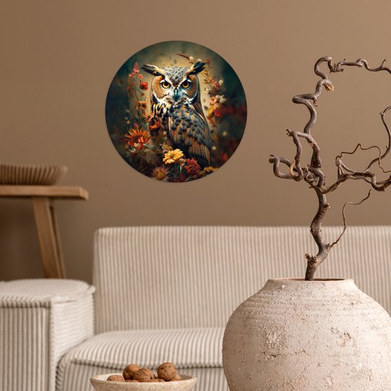 WallCircle - Stickers muraux - Cercle Papier Peint - Vogel - Oiseau - Fleurs - Plantes - Botanique - 30x30 cm - Cercle Mural - Auto Adhésif - Autocollant Rond Papier Peint