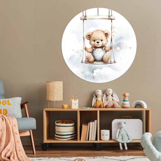 WallCircle® - Papier peint cercle 100x100 cm - Stickers muraux Ours - Bébé - Animal - Enfants - Cercle mural - Accessoires chambre d'enfant - Décoration chambre bébé - Cercle mural autocollant
