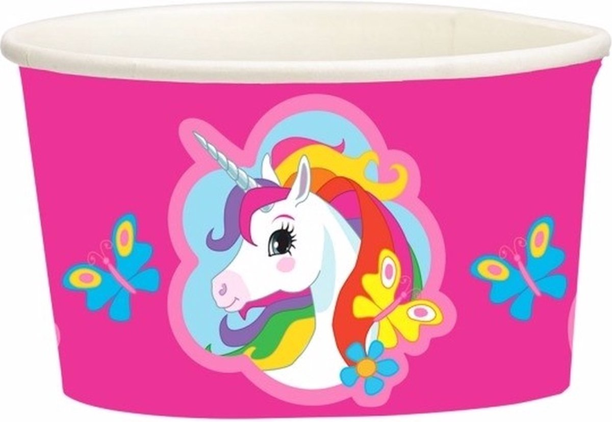 Ijsbakjes Eenhoorn - 8x stuks - 250 ml - karton - D11 cm - unicorn - kinderfeestje