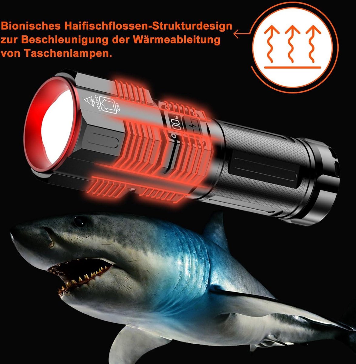 Torche LED, Lampe Torche Rechargeable, Lampe de Poche XHP70 Super Lumineuse 6000 Lumens, 5 Modes