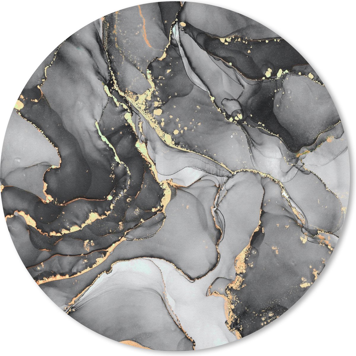 Muismat rond 30x30 cm - Mousepad Marmer - Zwart - Goud - Grijs - Ronde muismatten