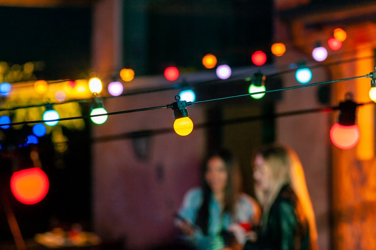 Twinkly Festoon 20 LED RGB Outdoor String Lights with 20 LED Lights, Outdoor and Indoor Lighting Multicolor RGB Compatible with Alexa, Google Home, Fairy Lights, IP44, App-Controlled, Black Cable, 10m