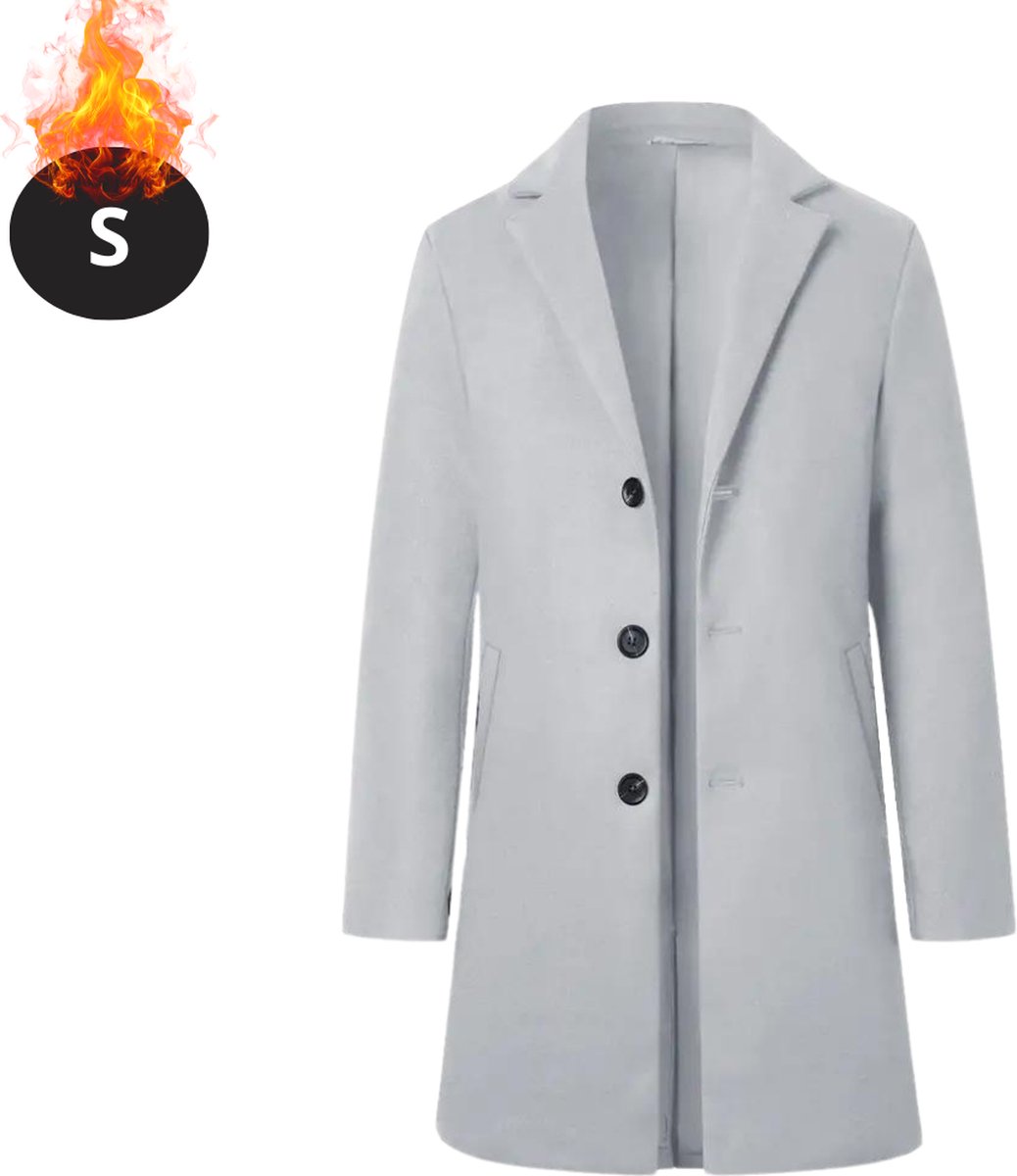 Livano Winterjas Trenchcoat Heren Winter Herfstjas Volwassen Stijlvol Knopen Lichtgrijs