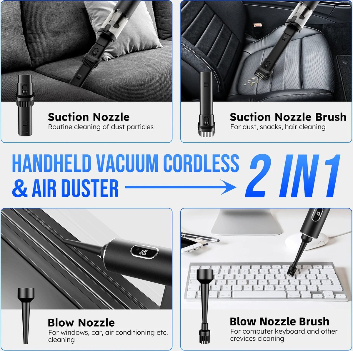 Jeghi® Draadloze Handstofzuiger 2 in 1 Mini Zwart - afbeelding 2