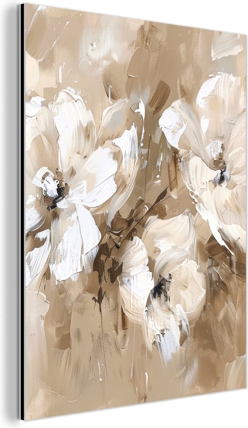 Tableau sur aluminium 90x120 cm - Décoration murale en métal - Fleurs - Beige - Abstrait - Moderne - Décoration murale en métal pour salon - Décoration industrielle - Photo sur Dibond - Accessoires industriels pour chambre