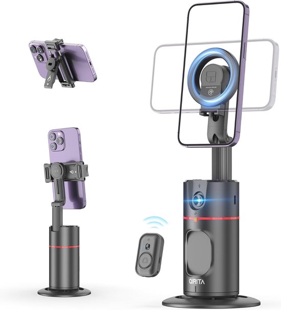 Auto Face Tracking Phone Holder, 360° Rotation Face Body Phone Tracking Tripod, Smart Camera Mount Support Gesture Control, For Live Vlog Streaming Video