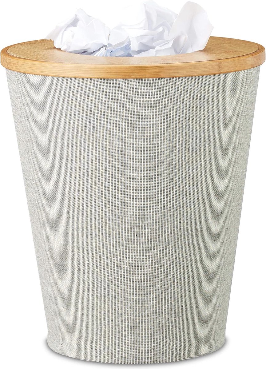 Goedkoopste Ronde bamboe prullenbak met binnenemmer en magnetische deksel - 35 cm hoog