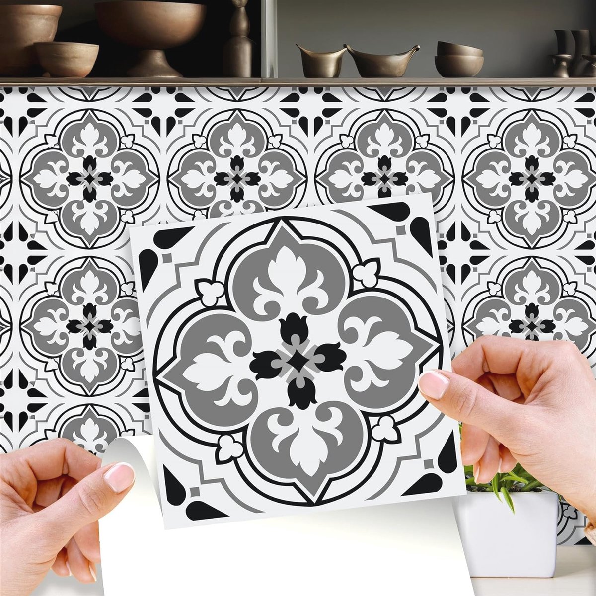 Zelfklevende Tegelstickers Antieke Bloemen Waterdicht voor Keuken en Badkamer - 24 Stuks 15x15 cm