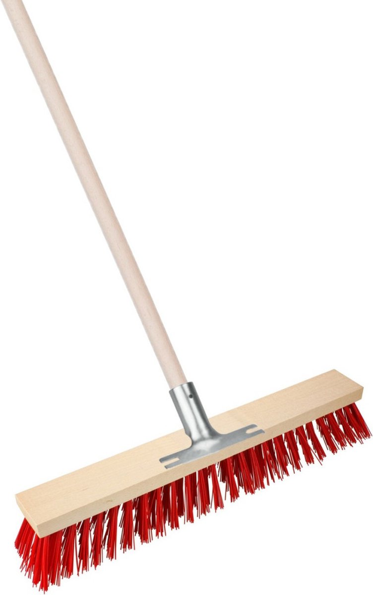 Goedkoopste Brumag Straatbezem Elaston XL voor buiten - Kop 60 cm - rood - Houten steel 130 cm - Verstevigde steelhouder van metaal