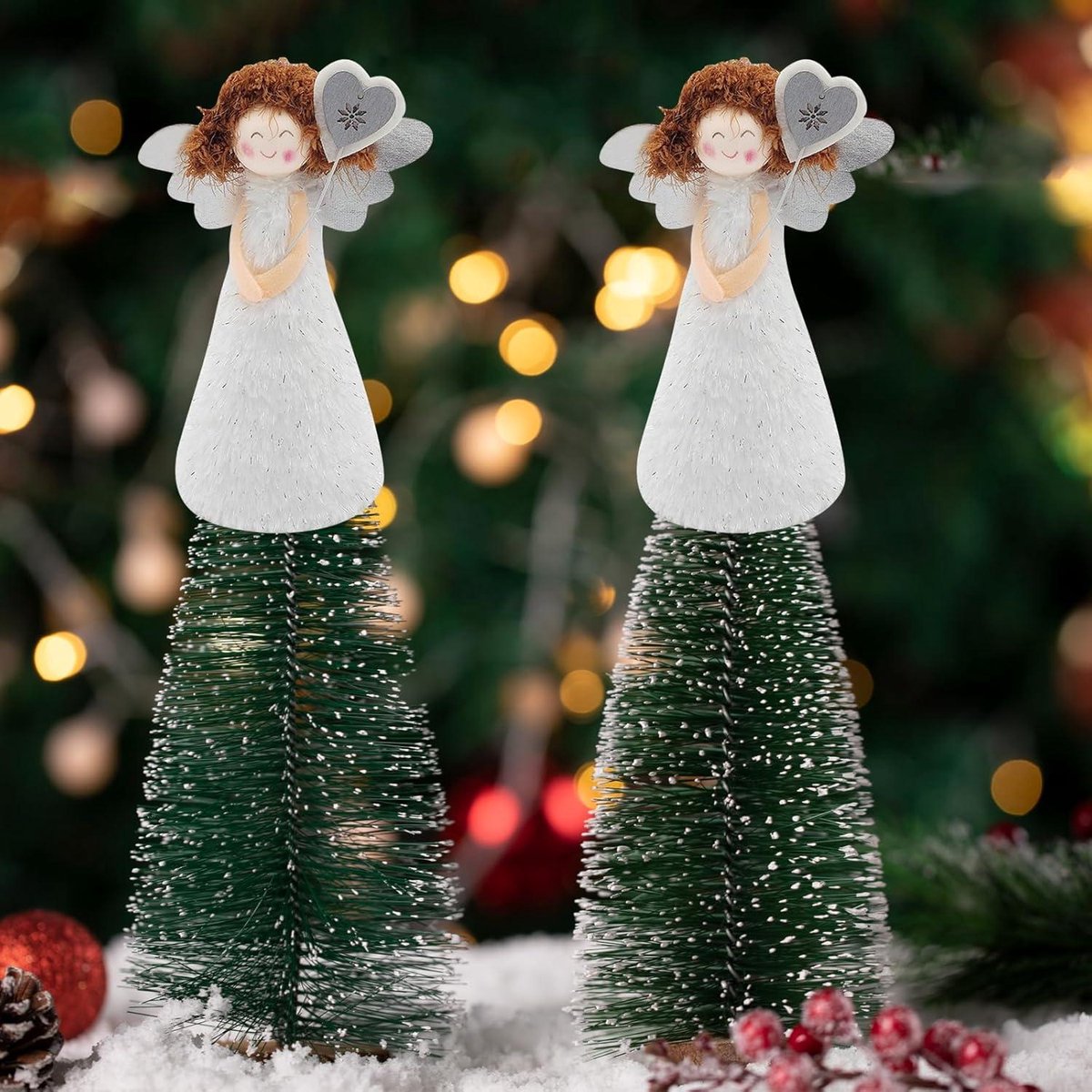 Engel kerstboom topper met witte veren vleugels | kerstboom topper engel beeldje ornament | kerstboom decoratie boomtop voor vakantie ornament of woondecoratie