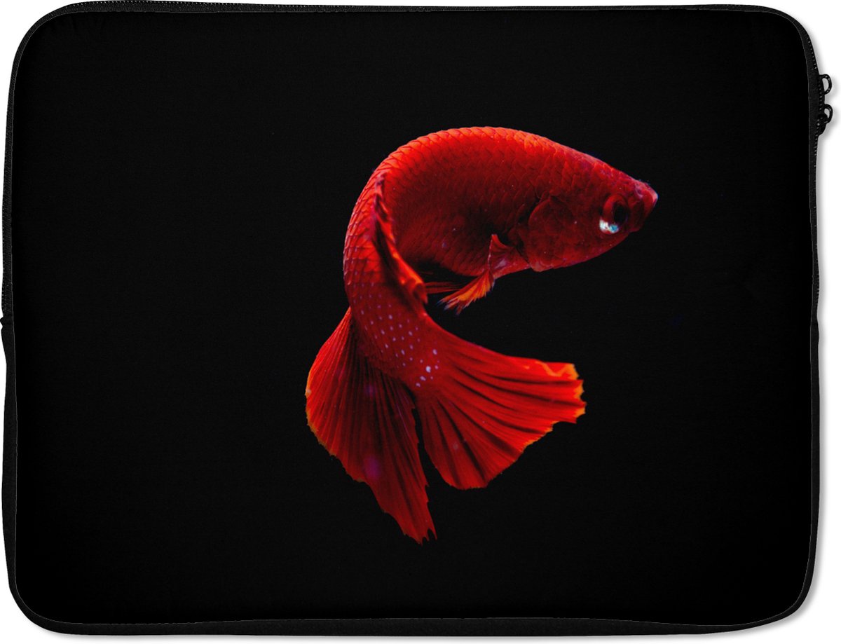 Laptophoes 15.6 inch - Vis - Zeedier - Staart - Rood - Laptop sleeve - Binnenmaat 37x26 cm - Zwarte achterkant