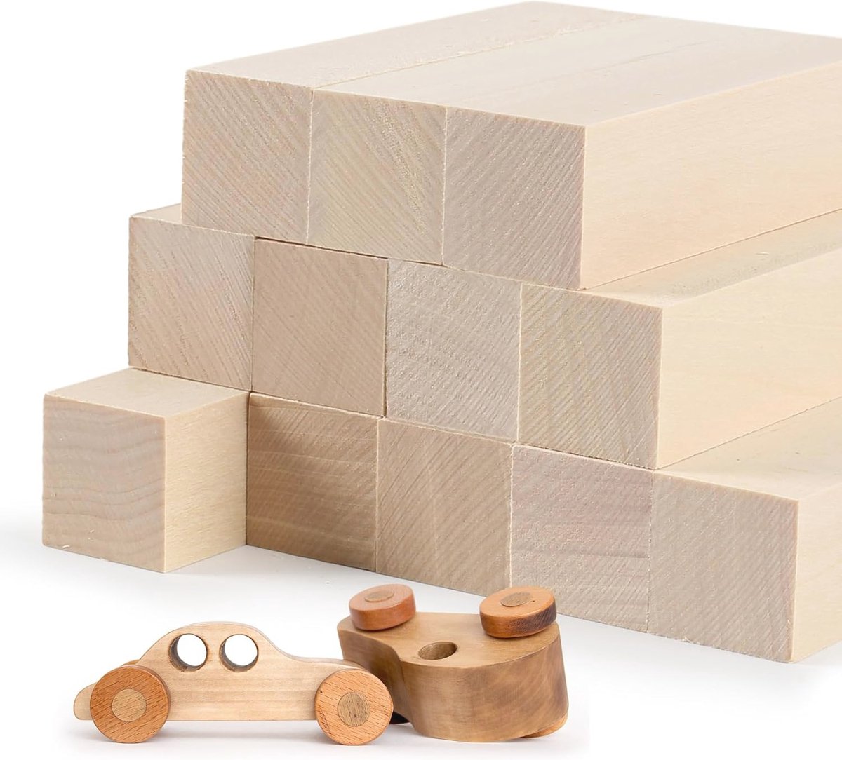 Houten Snijblokken Set van 12 - Ideaal voor Knutselen en Houtsnijwerk voor Kinderen