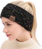 Bandeau d’hiver doublé de polaire tricotée chaude, couleur Zwart avec couleurs, taille unique, bandeau, hiver