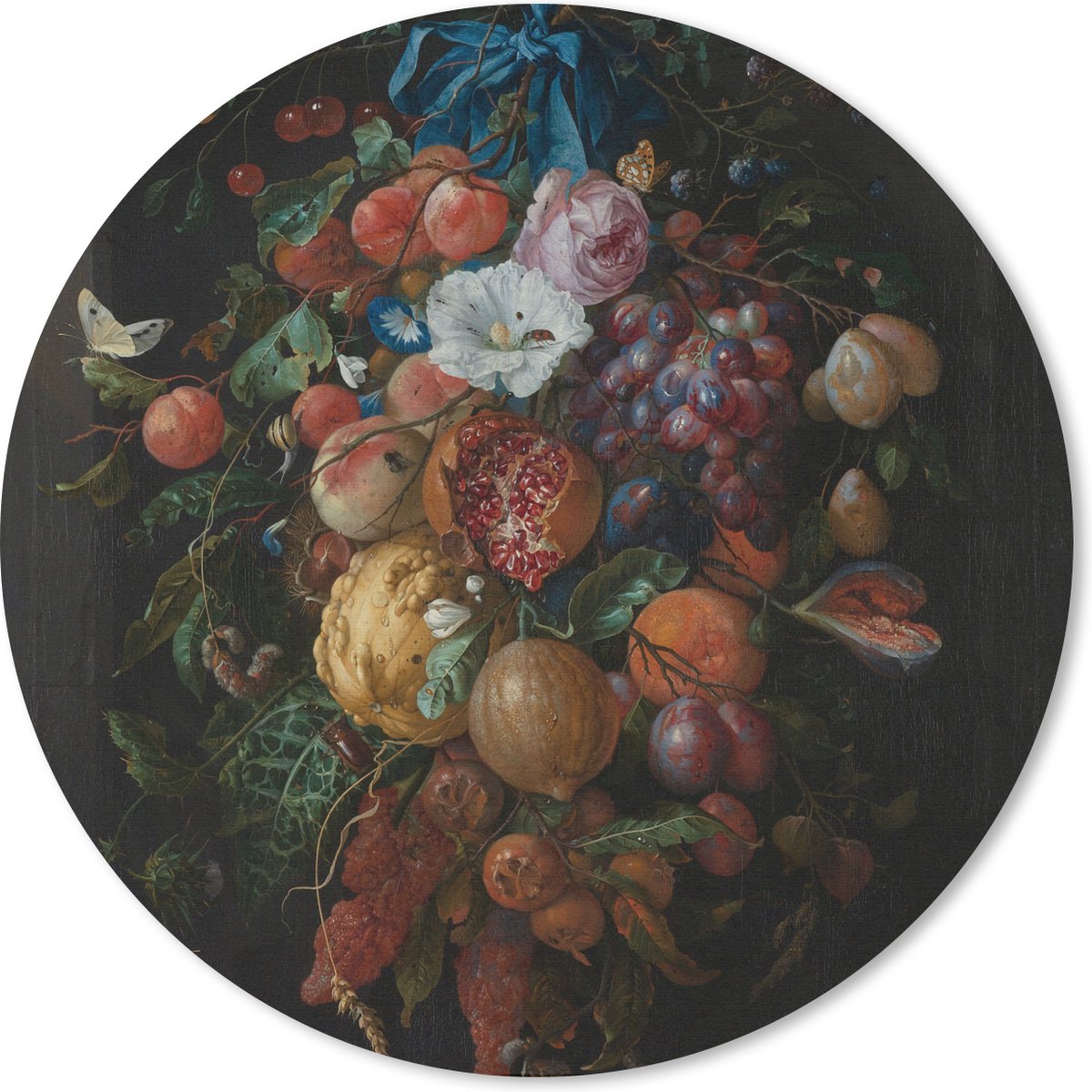 Muismat rond 20x20 cm - Mousepad Festoen van vruchten en bloemen - Schilderij van Jan Davidsz. de Heem - Ronde muismatten