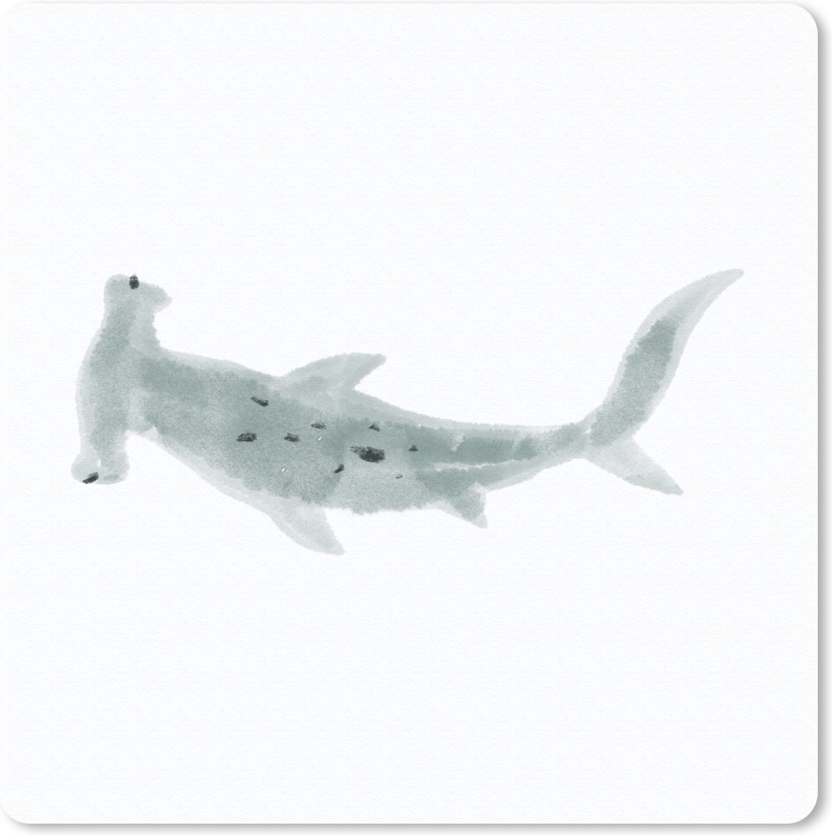 Muismat 30x30 cm - Mousepad Haai - Vis - Grijs - Aquarel - Muismatten