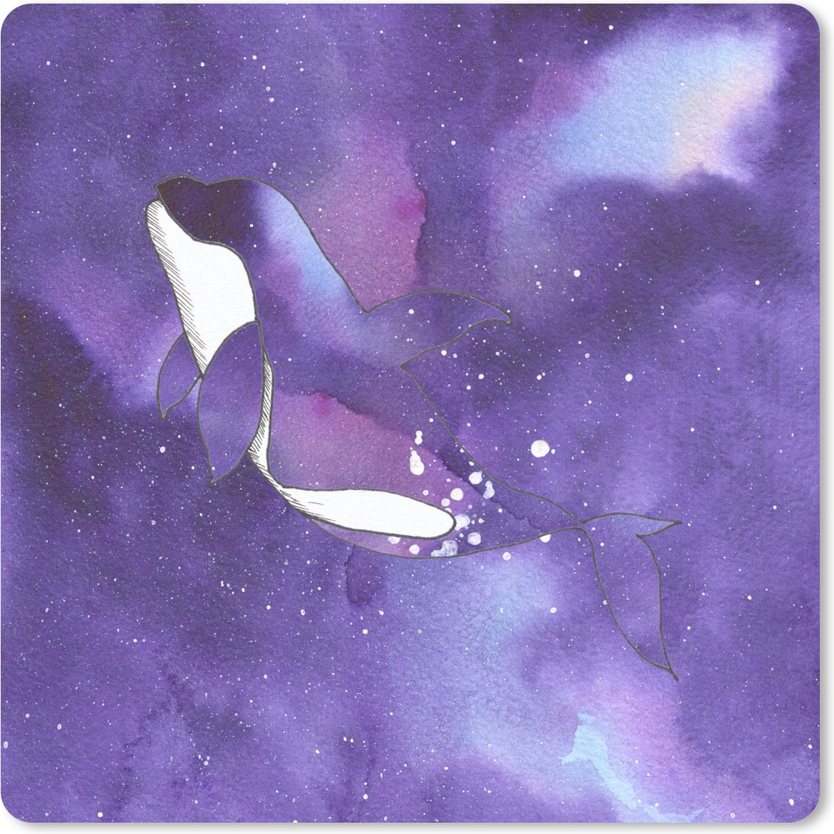 Muismat 20x20 cm - Mousepad Orka - Zee - Paars - Waterverf - Muismatten