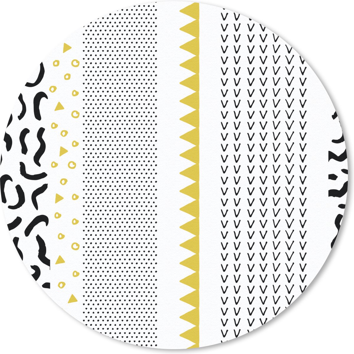 Muismat rond 50x50 cm - Mousepad Geel - Zwart - Wit - Patroon - Ronde muismatten