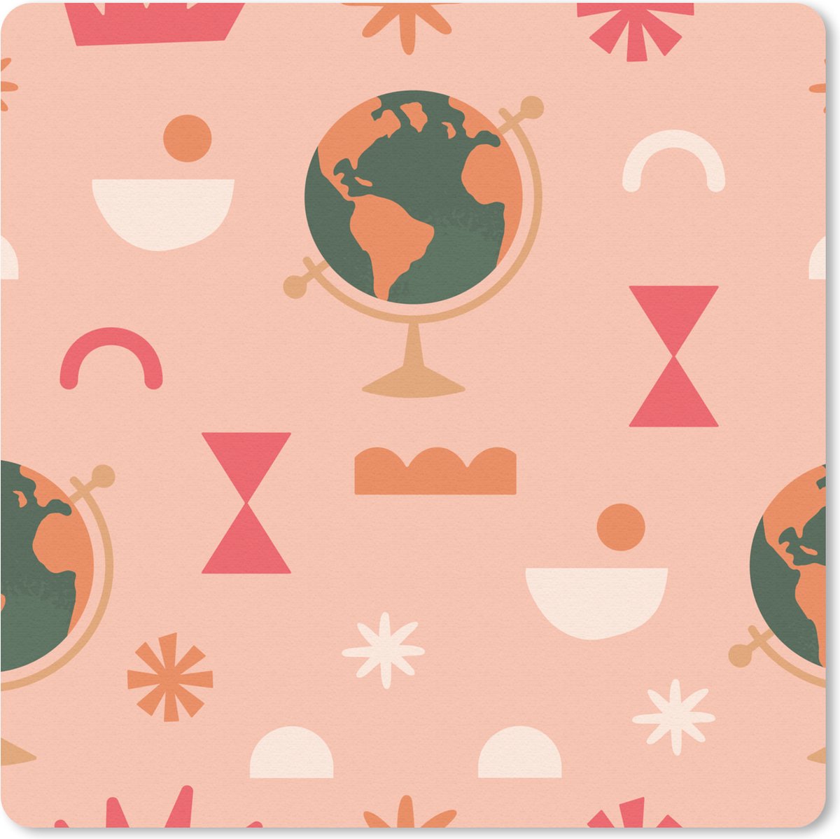 Muismat 20x20 cm - Mousepad Globe - Roze - Figuren - Abstract - Muismatten