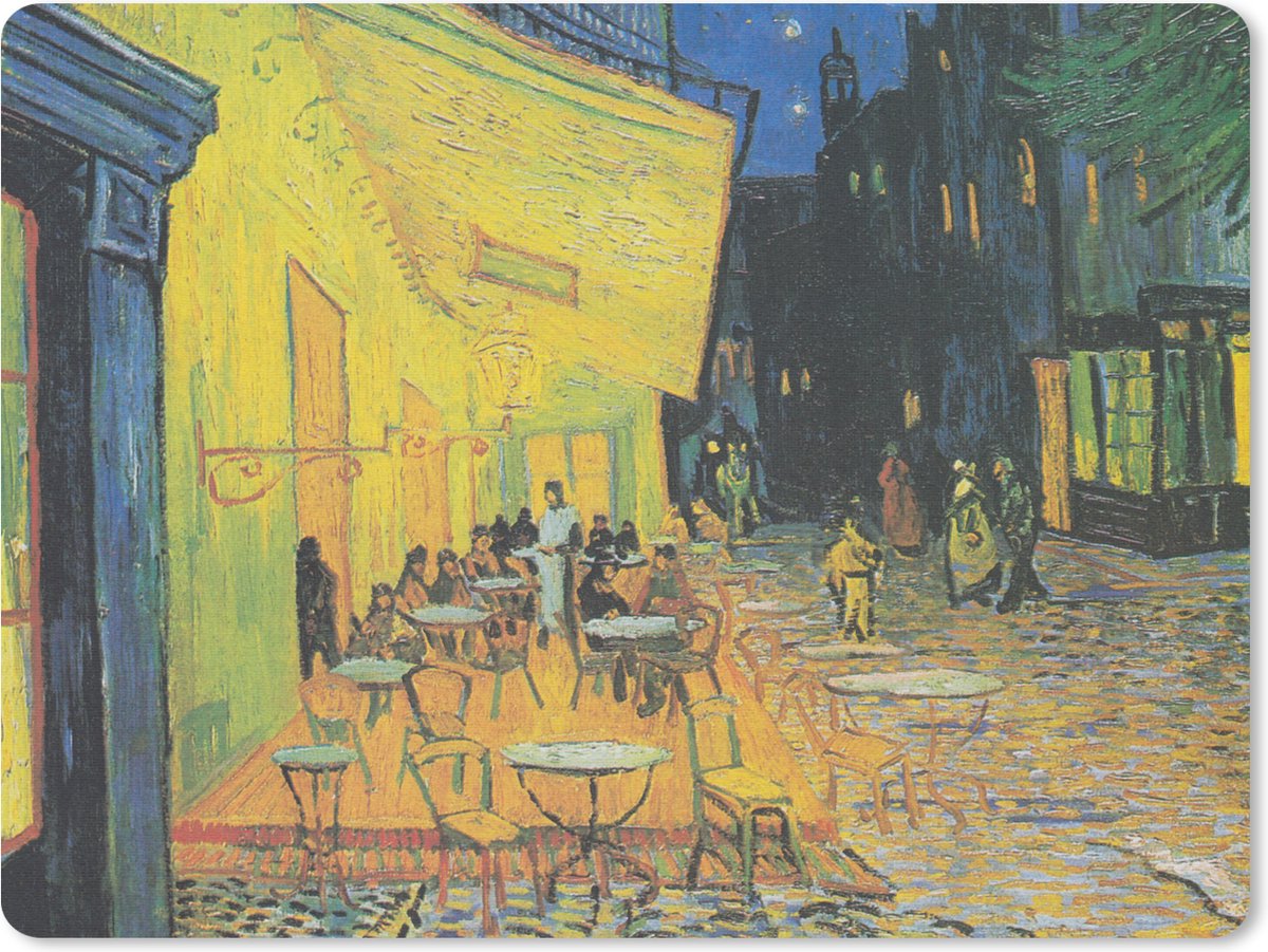Muismat 23x19 cm - Mousepad Caféterras bij nacht - Vincent van Gogh - Muismatten