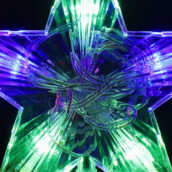 Stervormige kerstboom piek met ingebouwde multicolor LED-verlichting.