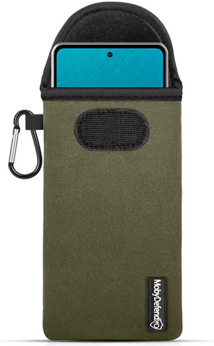 MobyDefend Hoesje - Geschikt voor Samsung Galaxy A53 - Neopreen Pouch Met Karabijnhaak - Insteek - Riemlus - Groen