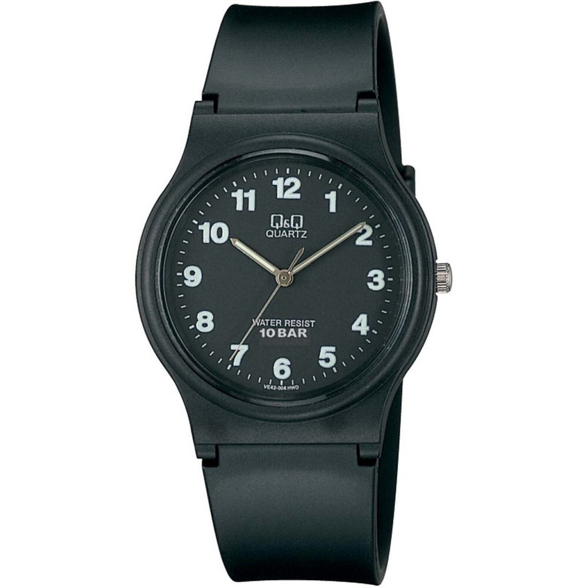 QQ VP46J004Y - Horloge - Sport - Analoog - Unisex - Plastic band - Rond - Cijfers - Kunststof - Zwart