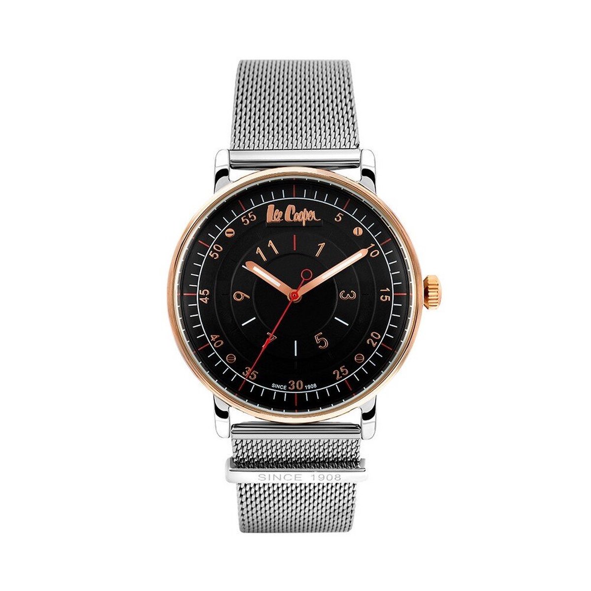 Lee Cooper LC06981.550 - Horloge - Analoog - Mannen - Heren - Milanese band - Zilverkleurig - Rosékleurig - Zwart