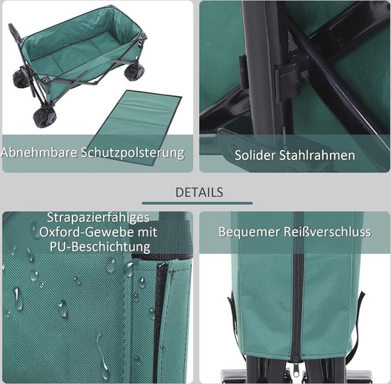 Opvouwbare Tuinwagen met Verstelbare Handgreep en 360° Wielen - 20 kg Capaciteit van Merkloos — afbeelding 4