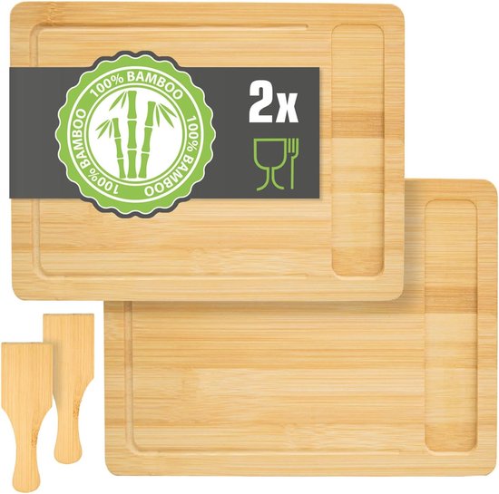 Oungy Set Van 2 Houten Snijplanken Met Handvat, 38 x 19,5 x 1,5 cm, Keuken Van Acaciahout, Grote Serveerplank Voor Vlees, Pizza, Kaas, Brood, Groenten