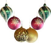 HEM Grote Kerstballen Set – 6 Stuks Ø14 cm – Goud en Groen met Glitter – Luxe Kerstversiering voor Plafond of Etalage