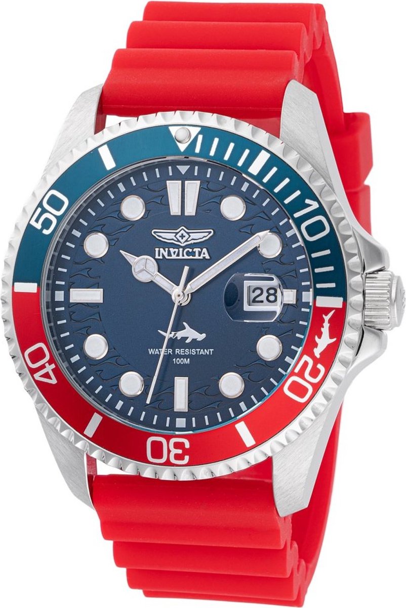 Invicta Pro Diver 47164 Heren Horloge - Waterdicht - Analoog - Quartz Uurwerk - Roestvrij Staal met blauwe Wijzerplaat - 43mm