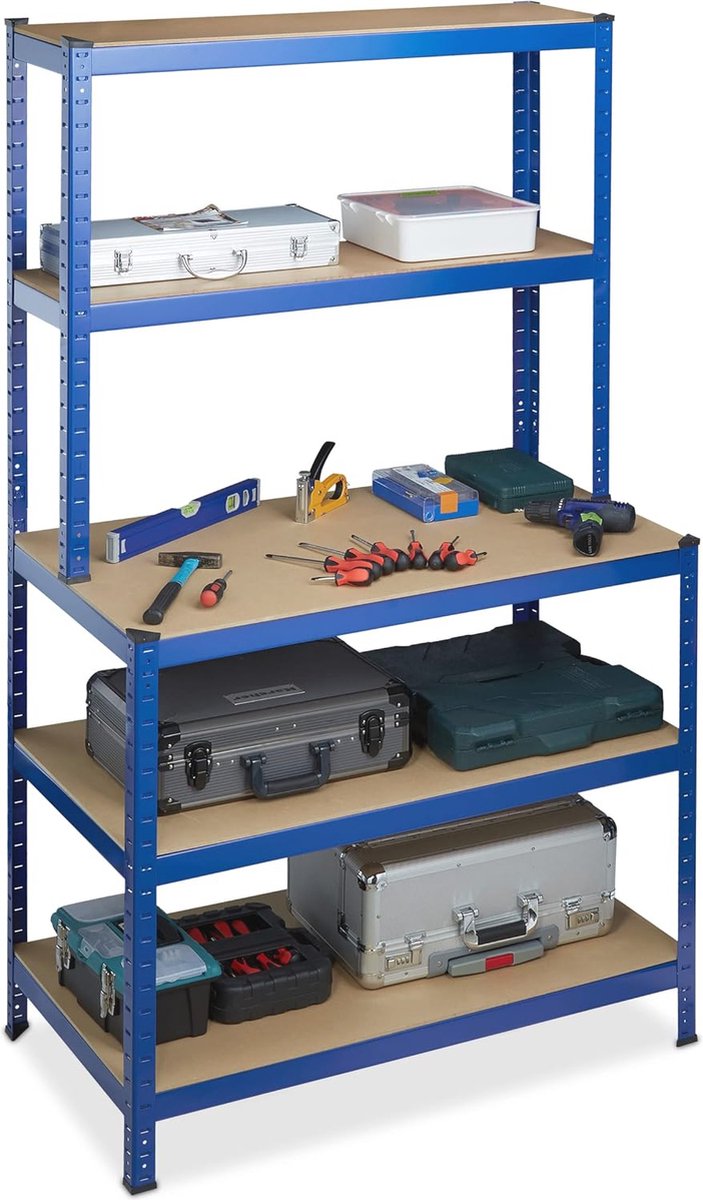 Goedkoopste Praktisch Opbergrek met Werkbank voor Garage en Kelder - 5 Niveaus, Draaglast 900 kg, 180x100x60 cm