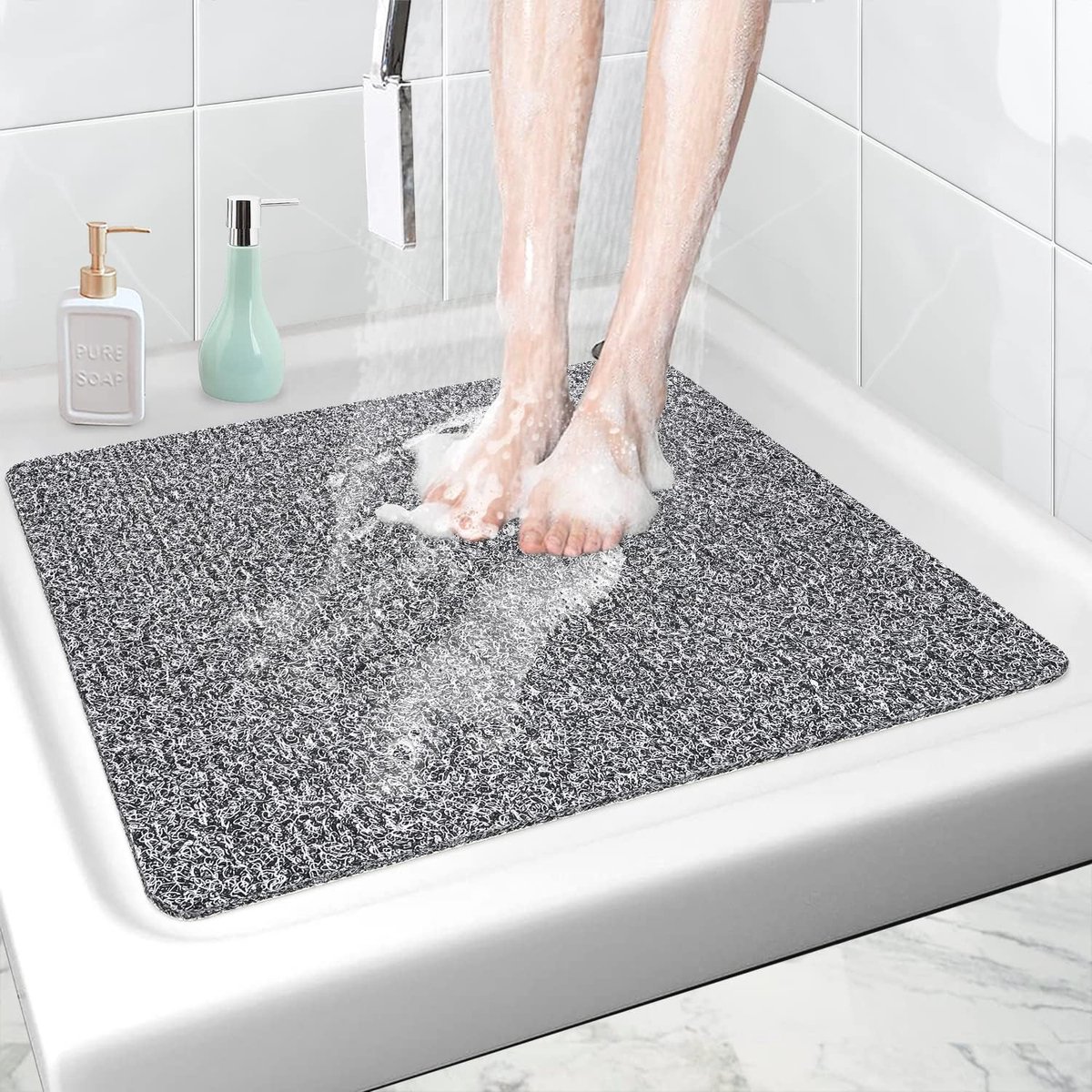 Antislip Douchemat 60 x 60 cm - Zachte PVC Luffa Met Afvoer voor Kinderen en Senioren - Gemakkelijk te Reinigen