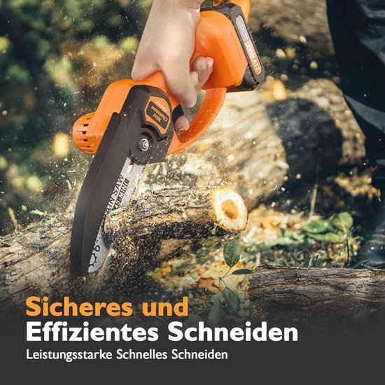 Mini-kettingzaag met batterij, 6 inch elektrische kettingzaag, 2 batterijen, 2 kettingen, voor het snijden van hout, boomtakken, snoeien in de tuin