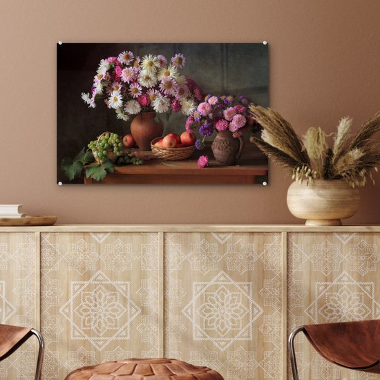 MuchoWow® Peinture sur verre 60x40 cm - Peinture sur verre acrylique - Fleurs - Fruits - Nature morte - Rose - Photo sur verre - Décoration murale salon - Décoration murale chambre - Peintures