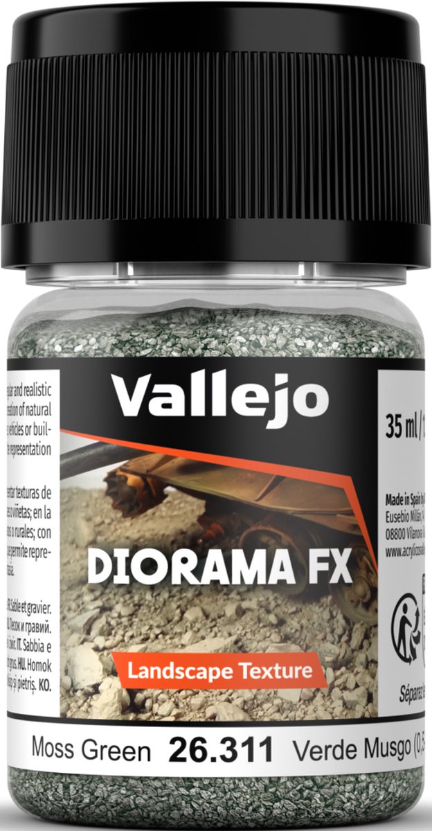 Vallejo Modelbouwdecoratie - 26311 Landscape Textures 311 - Mosgroen 0,5-2 mm - 35ml Effecten potje