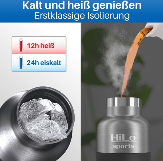 Geïsoleerde roestvrijstalen drinkfles voor fiets - 600 ml - houdt 12 uur warm - 24 uur koud - thermische fietsfles met 2 sluitingen