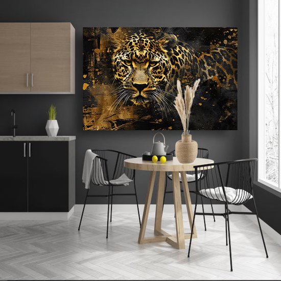 Peinture sur verre léopard - Peinture sur verre Animaux - Peintures sur verre Éclaboussures - Décoration murale moderne - Peinture sur verre acrylique - Décoration murale chambre verre acrylique 120x80 cm