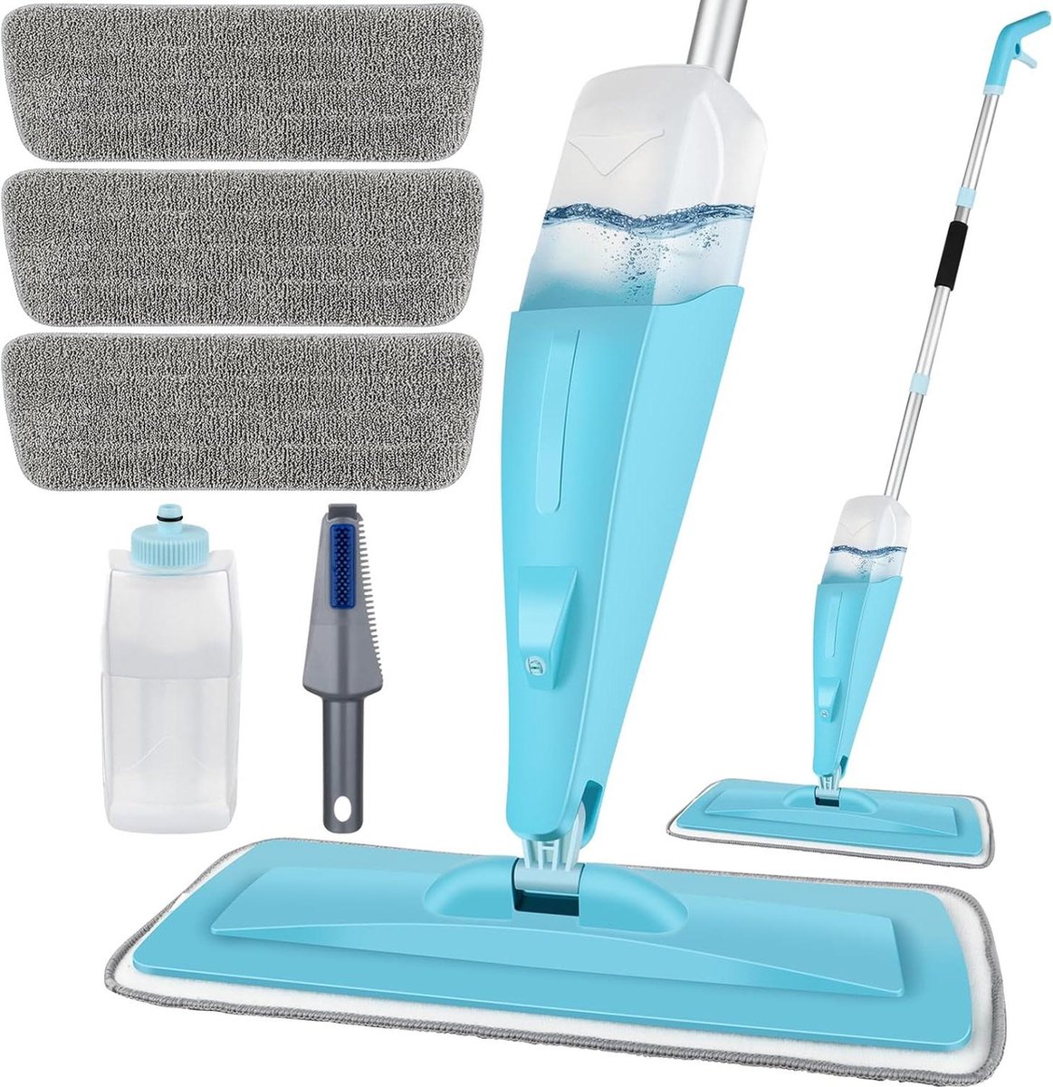 135 cm Plat Microfiber Dweil met 3 Herbruikbare Pads en Schraper - Voor Hardhout Laminaat