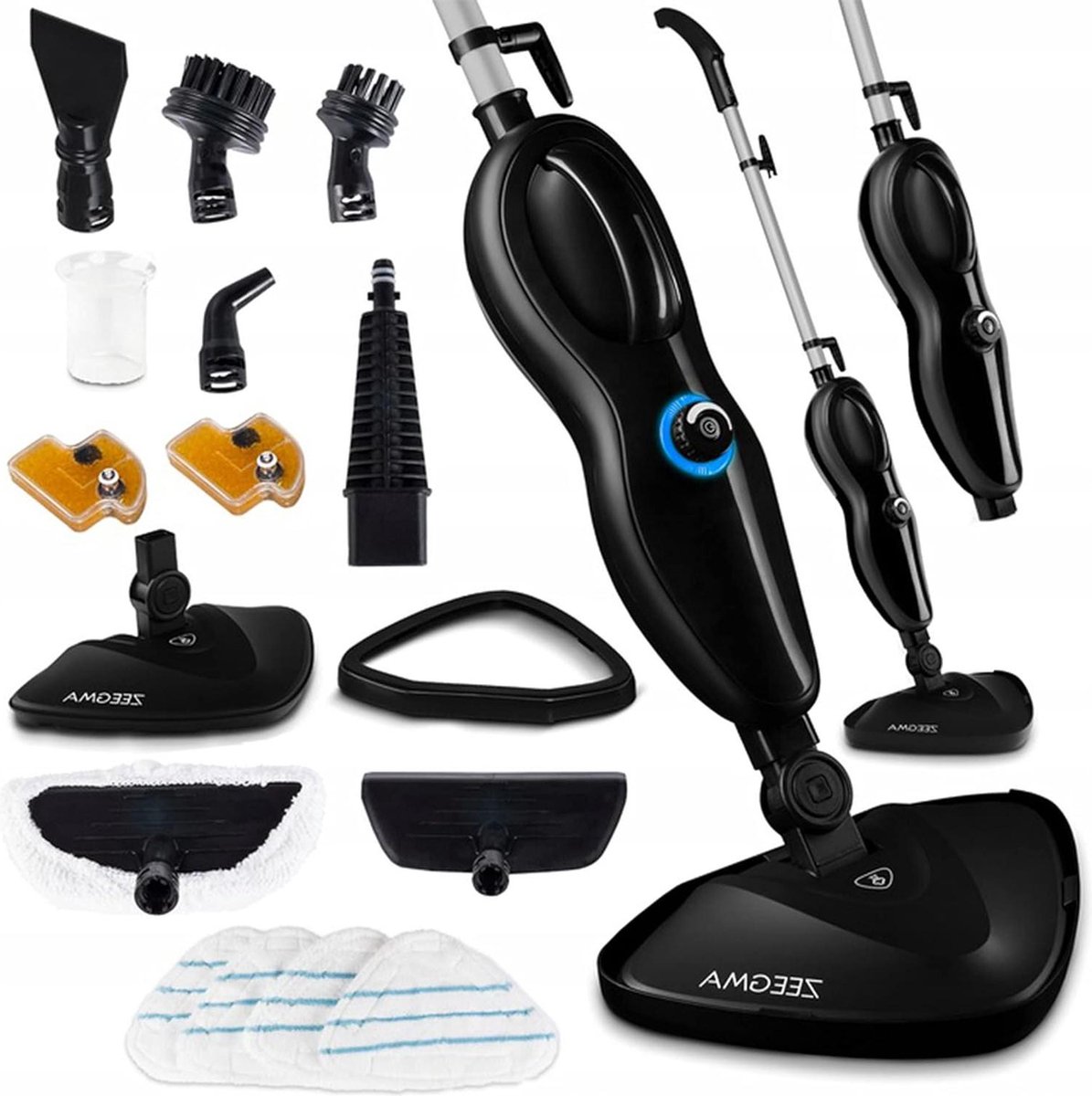 Goedkoopste Puur Stoomreiniger 1500W 2-in-1 Mop en Handstomer - Supersnelle Opwarmtijd Doodt 99,7 Bacteriën - LED Indicatie - Regelbare Stoom - Lichtgewicht (26 kg) - Inclusief 7 Opzetstukken