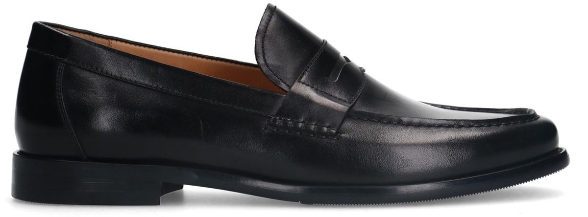 Manfield - Heren - Zwarte leren loafers - Maat 40